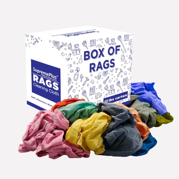 SupremePlus New Color Knit T-Shirt Cleaning Rags 10 lbs Box of Rags Commercial Reusable Cotton Household Cleaning Cloths & Wipes, Multicolor, 70 Count