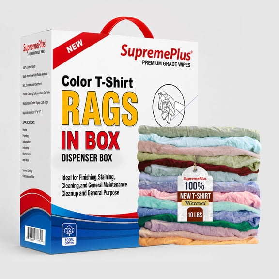 SupremePlus New Color Knit T-Shirt Cleaning Rags 10 lbs Compressed Box of Rags Reusable Cotton Household Cleaning Cloths & Wipes, Multicolor, 70 Count