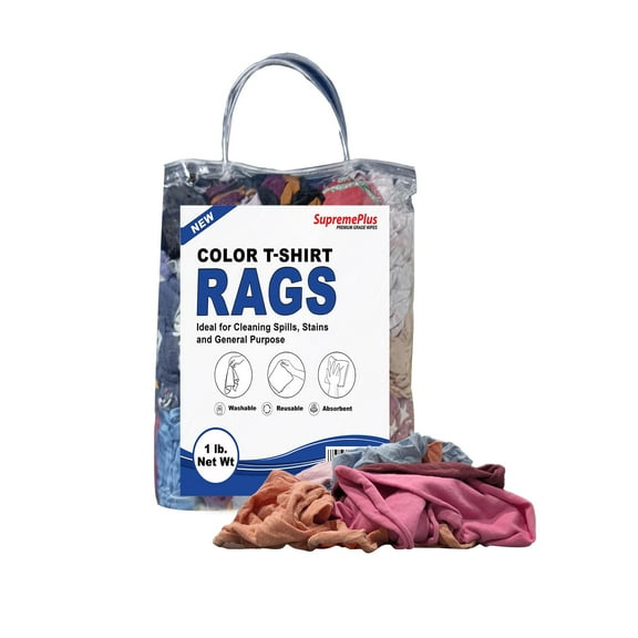 SupremePlus New Color Knit T-Shirt Cleaning Rags 1 lb Bag of Rags Commercial Reusable Cotton Household Cleaning Cloths & Wipes, Multicolor, 7 Count