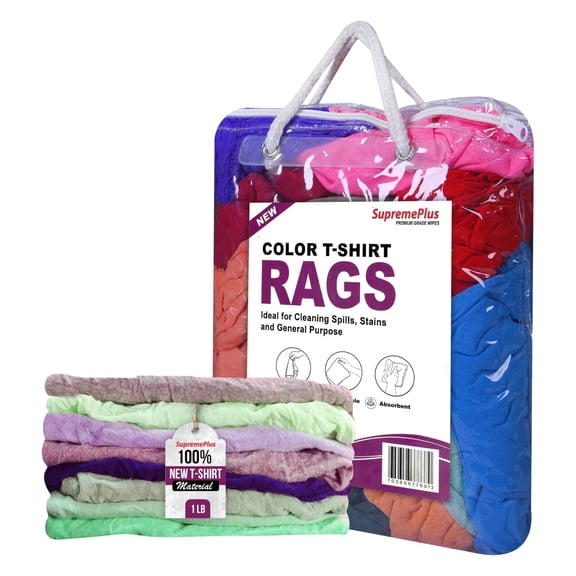 SupremePlus New Color Knit T-Shirt Cleaning Rags 1 lb Bag of Rags Commercial Reusable Cotton Household Cleaning Cloths & Wipes, Multicolor, 7 Count