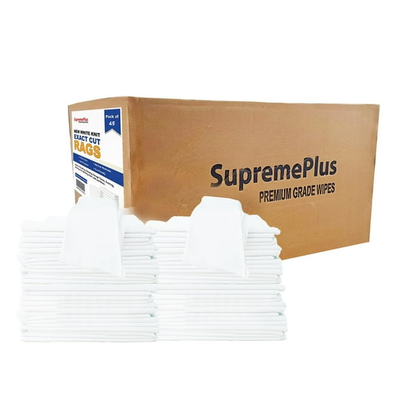 SupremePlus New Exact Cut Knit Cleaning Rags 10 Packs of 45 Pieces Household Commercial Heavy Duty Cotton Dust Cloths, White, 450 Count