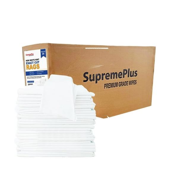 SupremePlus New Exact Cut Knit Cleaning Rags 20 Packs of 20 Pieces Household Commercial Heavy Duty Cotton Dust Cloths, White, 400 Count
