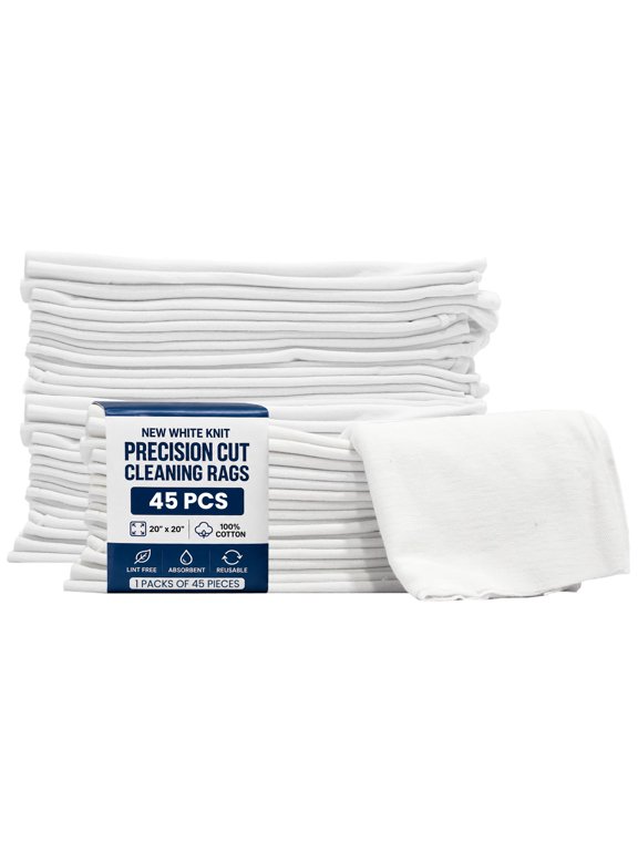 New 100% Cotton Precision Cut T-Shirt Cleaning Rags, 20 x 20 in, 45 Count, Lint-Free Heavy-Duty Reusable Painters Rags for Household, Garage & Commercial Use