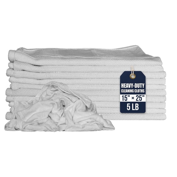 SupremePlus New Heavy-Duty White Cotton Cleaning Cloths, 15” x 25”, 5 lb Box, Industrial-Grade Rags for Automotive, Garage, Workshop & Home Use