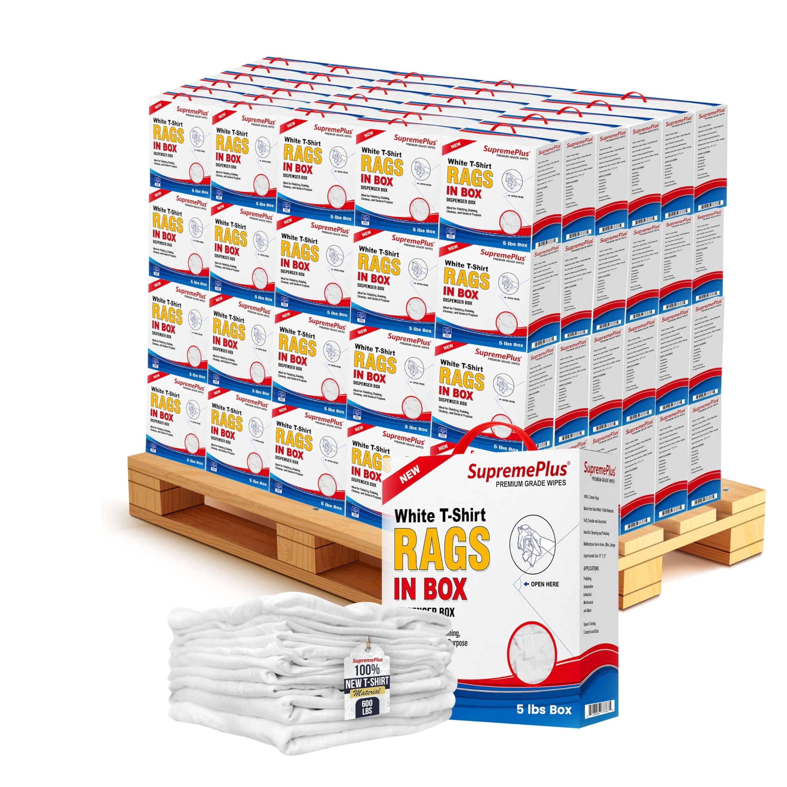 SupremePlus Premium New White Knit TShirt Rags, 600 lb Bulk Pallet, 120 ...