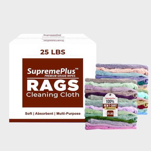 SupremePlus New Color Knit T-Shirt Cleaning Rags 25 lbs Box of Rags Commercial Cotton Household Cleaning Cloths & Wipes, Multicolor, 175 Count