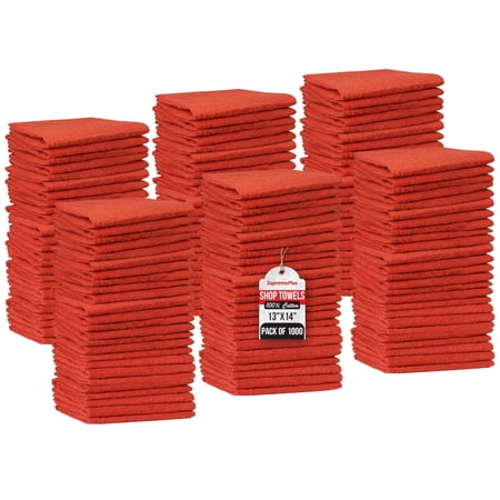 SupremePlus Red Shop Towels 1000 Count Bulk Value Pack, 13 x 14 Inches, Cotton Cleaning Cloths for Commercial, Automotive, Garage, and DIY Projects