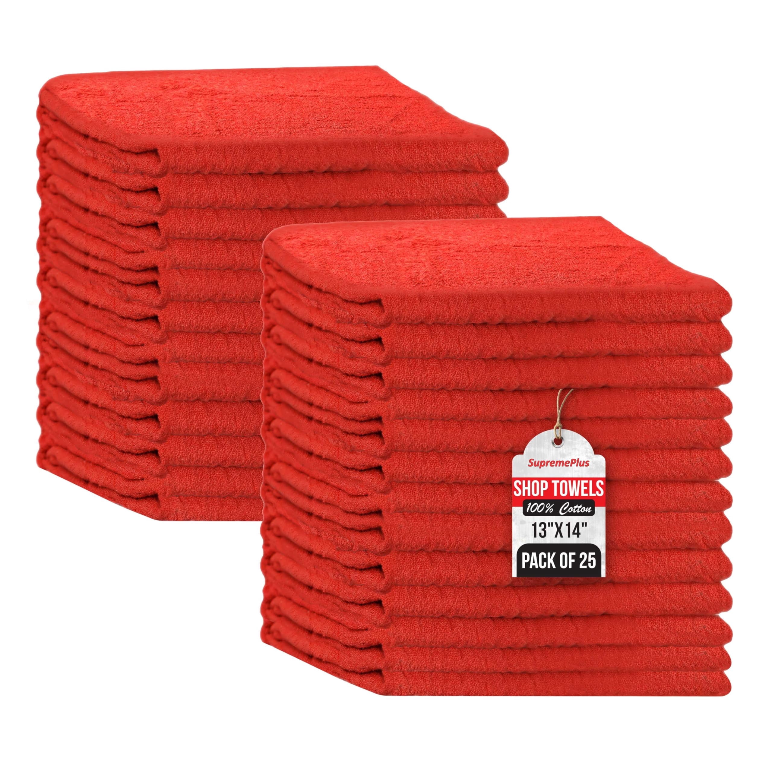 Red Shop Rags SupremePlus Red Shop Towels 25 Pack, 13 x 14 Inches, Reusable Cotton ...