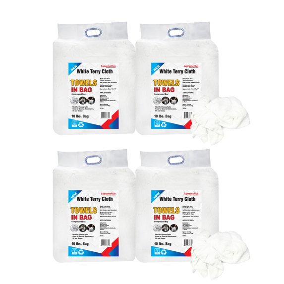 SupremePlus New Terry Cloth Cleaning Rags 10 lbs Bag of Rags Commercial All Purpose Reusable Cotton Dust Cloths Value Pack, White, 160 Count, 4 Pack