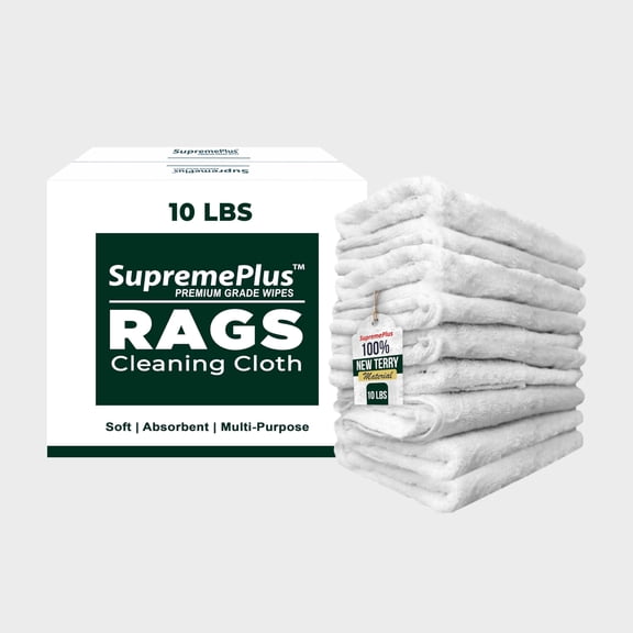 SupremePlus New Terry Cloth Cleaning Rags 10 lbs Box of Rags Commercial All Purpose Cotton Household Cleaning Cloths & Wipes, White, 40 Count