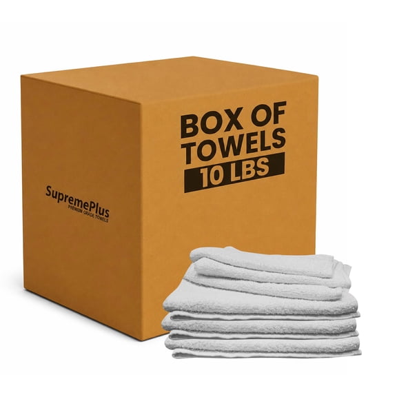 SupremePlus New Terry Cloth Cleaning Rags 10 lbs Box of Rags Commercial Reusable Heavy Duty Cotton Household Cleaning Cloths & Wipes, White, 30 Count