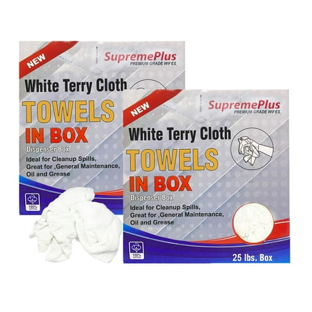 SupremePlus New Terry Cloth Cleaning Rags 25 lbs Compressed Box of Rags Commercial Reusable Cotton Dust Cloths Value Pack, White, 200 Count, 2 Pack