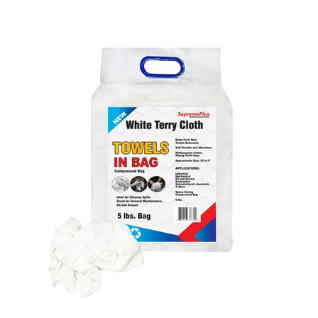 SupremePlus New Terry Cloth Cleaning Rags 5 lbs Bag of Rags Commercial All Purpose Cotton Household Cleaning Cloths & Wipes, White, 20 Count