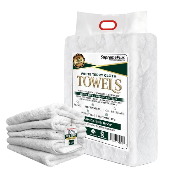 SupremePlus New Terry Cloth Cleaning Rags 5 lbs Bag of Rags Commercial All Purpose Cotton Household Cleaning Cloths & Wipes, White, 20 Count