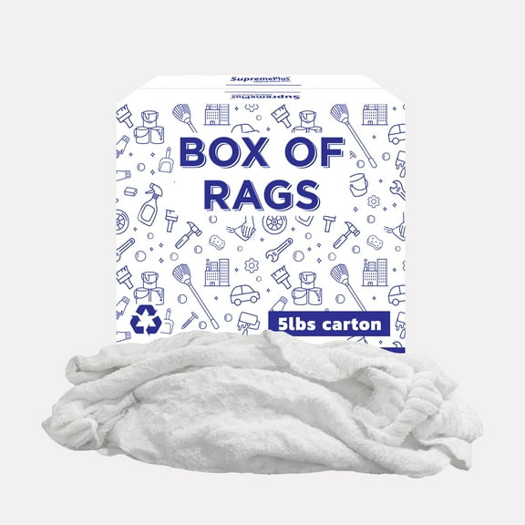 SupremePlus New Terry Cloth Cleaning Rags 5 lbs Box of Rags Commercial All Purpose Cotton Household Cleaning Cloths & Wipes, White, 20 Count