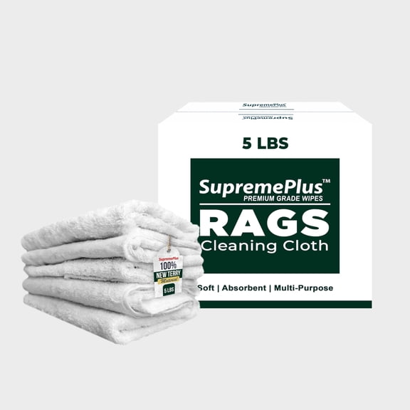 SupremePlus New Terry Cloth Cleaning Rags 5 lbs Box of Rags Commercial All Purpose Cotton Household Cleaning Cloths & Wipes, White, 20 Count