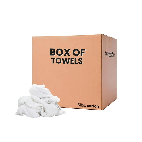 SupremePlus New Terry Cloth Cleaning Rags 5 lbs Box of Rags Commercial Reusable Heavy Duty Cotton Household Cleaning Cloths & Wipes, White, 15 Count