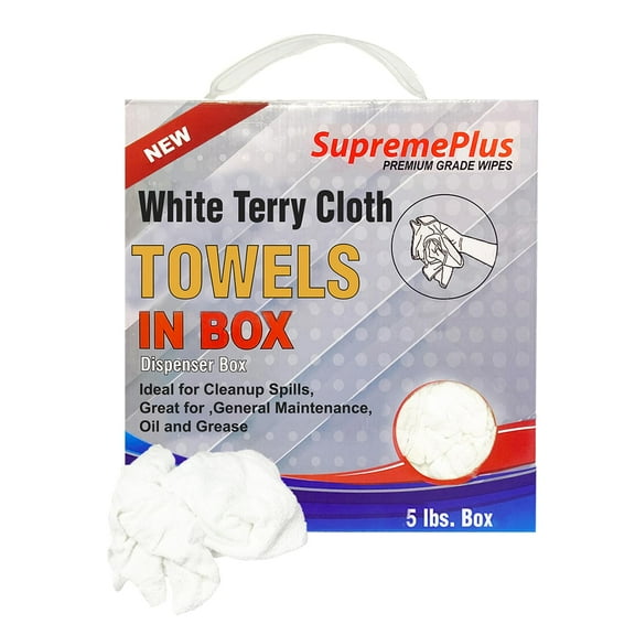 SupremePlus New Terry Cloth Cleaning Rags 5 lbs Compressed Box of Rags Commercial Reusable Cotton Household Cleaning Cloths & Wipes, White, 20 Count