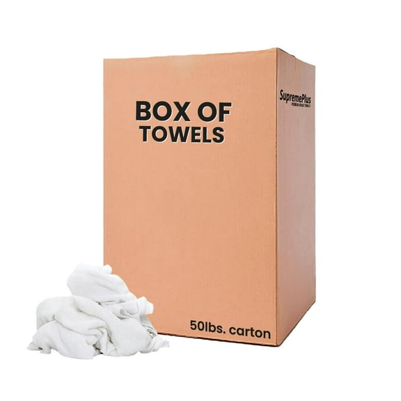 SupremePlus New Terry Cloth Cleaning Rags 50 lbs Box of Rags Commercial Reusable Heavy Duty Cotton Household Cleaning Cloths & Wipes, White, 150 Count