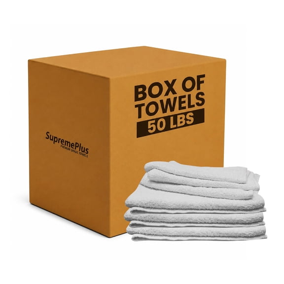 SupremePlus New Terry Cloth Cleaning Rags 50 lbs Box of Rags Commercial Reusable Heavy Duty Cotton Household Cleaning Cloths & Wipes, White, 150 Count