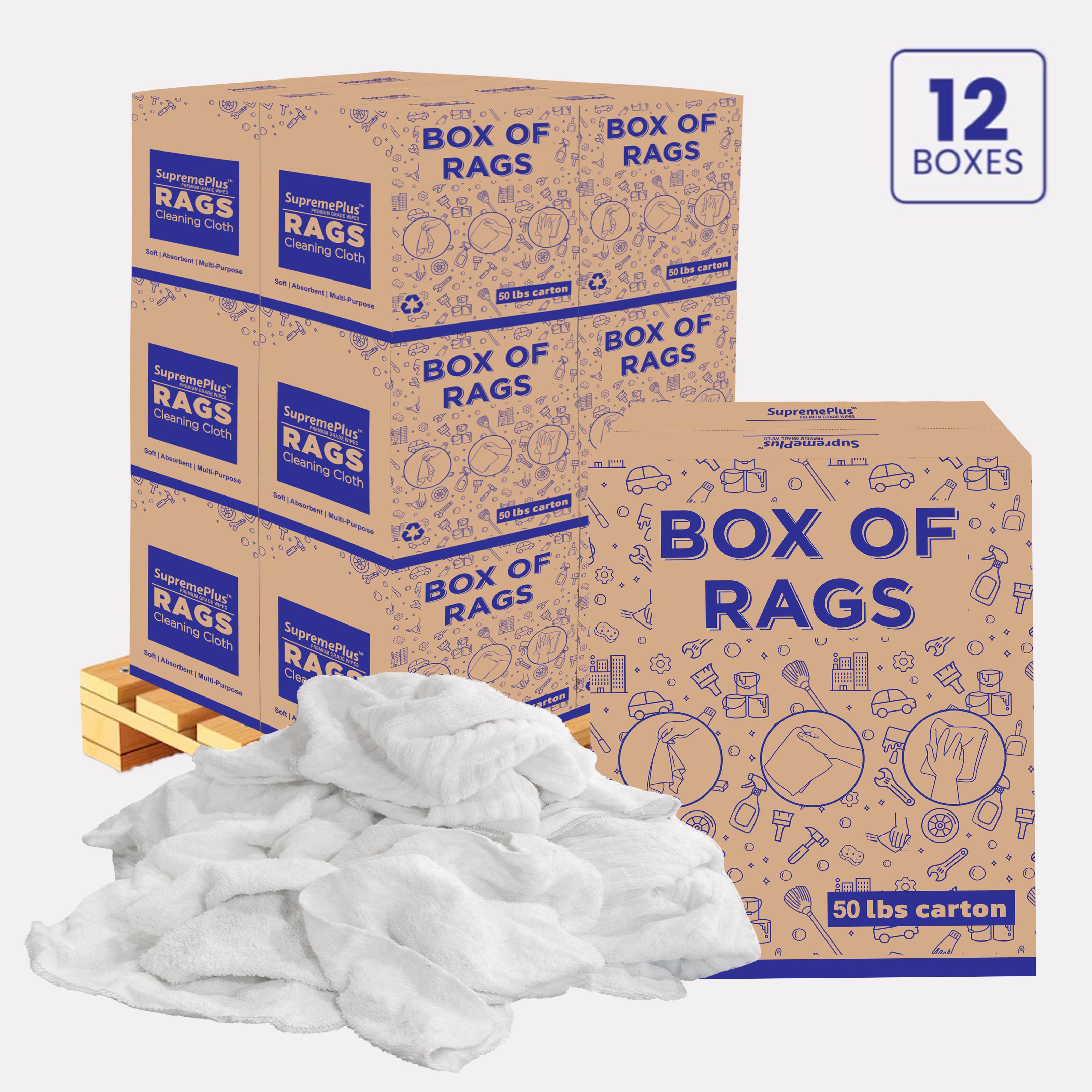 SupremePlus New Terry Cloth Cleaning Rags 600 lbs Pallet-12x50 lbs Box ...