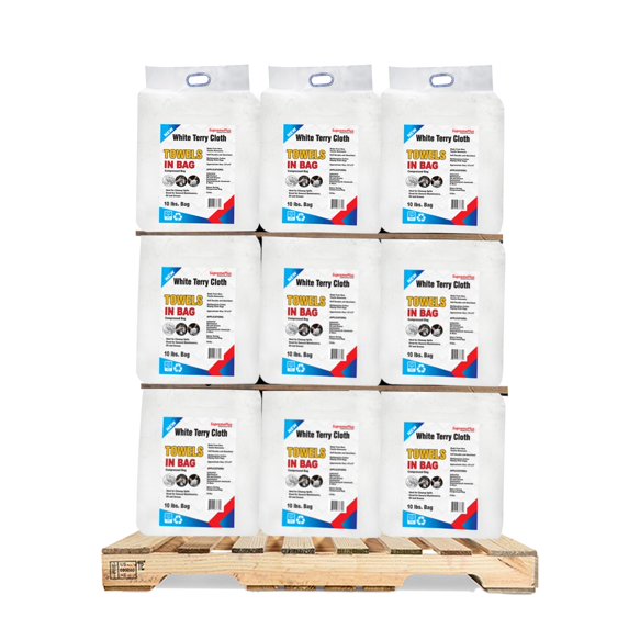 SupremePlus New Terry Cloth Cleaning Rags 600 lbs Pallet-60x10 lbs Bag of Rags Commercial Cotton Dust Cloths Value Pack, White, 2400 Count, 60 Pack
