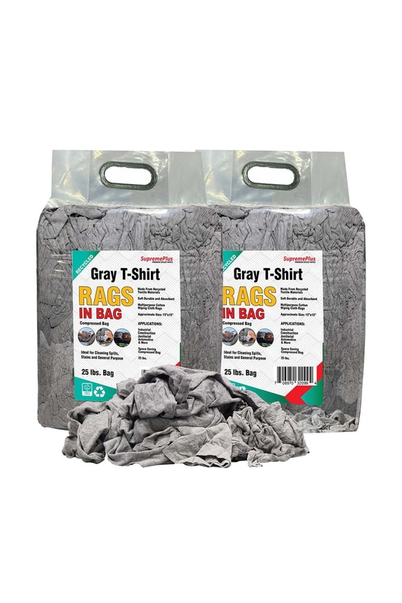 Recycled Gray Knit T-Shirt Cleaning Rags 2x25 lbs Bag of Rags Commercial Multipurpose Cotton Dust Cloths Value Pack