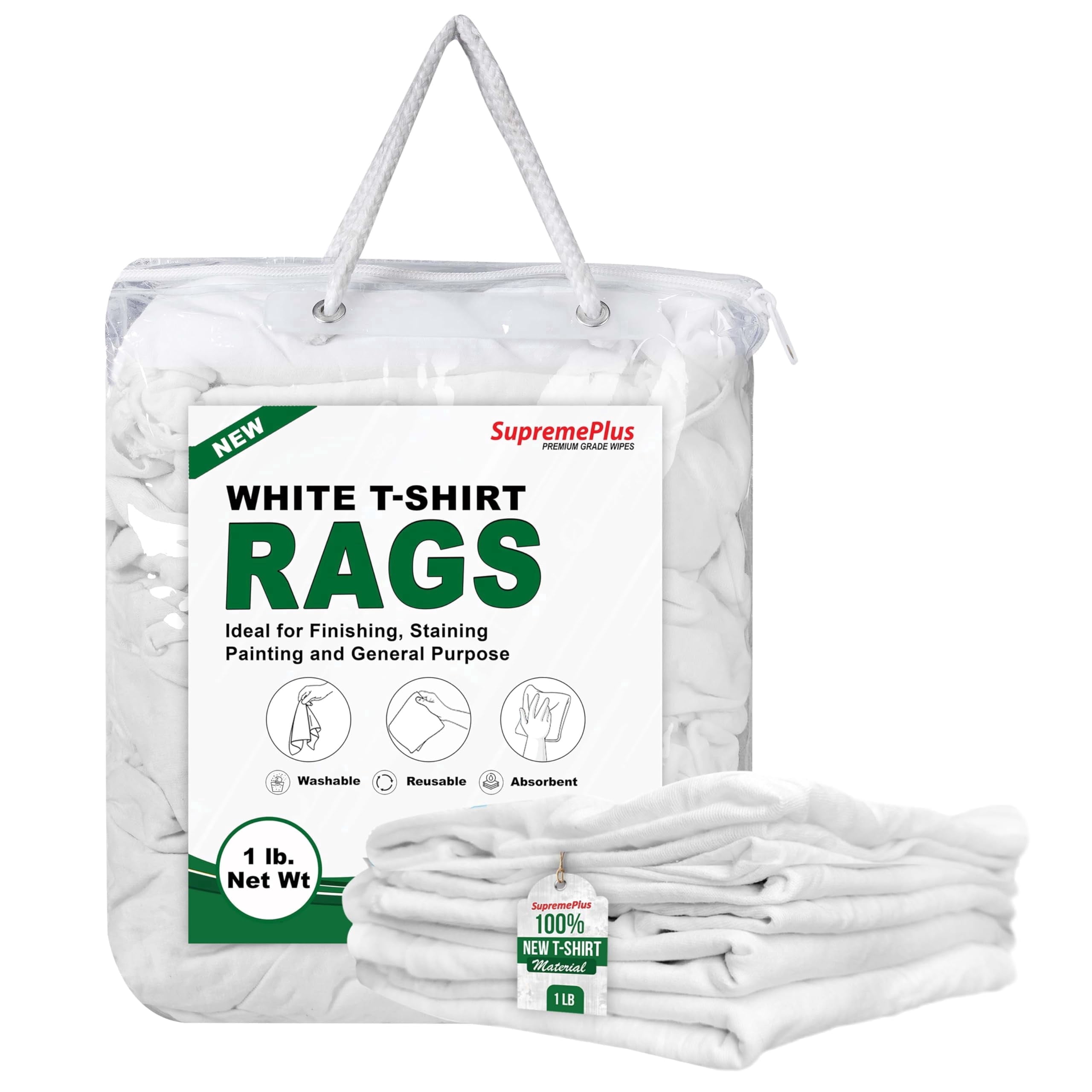 Painer Rags SupremePlus Premium New White Cotton Knit T-Shirt Rags, 1 lb Bag of ...