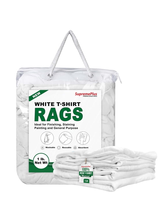 Premium New White Cotton Knit T-Shirt Rags, 1 lb Bag of Rags, Soft and Absorbent Painters Rags for Painting, Staining, Polishing, Grease Cleanup, Home, Shop, Garage, and DIY Use
