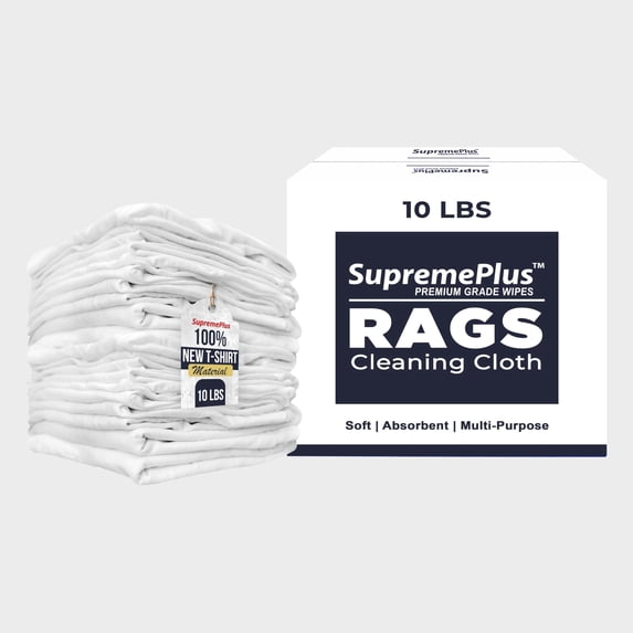 SupremePlus Premium New White Cotton Knit T-Shirt Rags for Cleaning, 10 lb Rags in a Box, Multipurpose Shop Rags for Painting, Staining, Polishing, Grease Cleanup, Auto, Garage, and Industrial Use