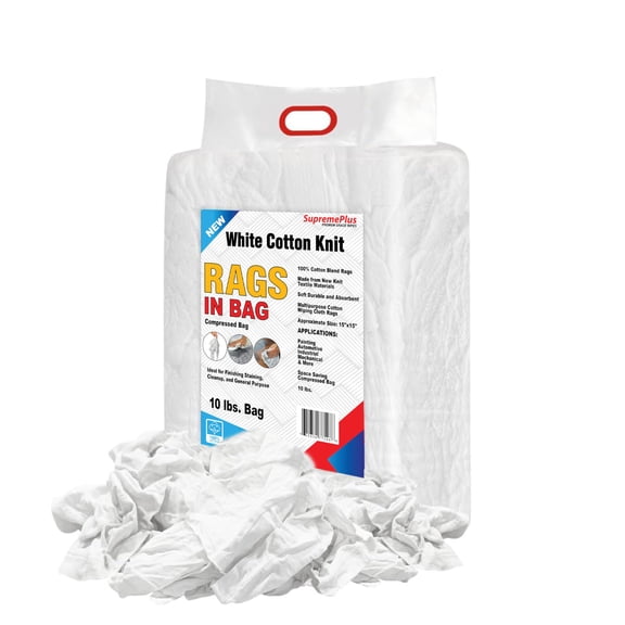 SupremePlus New Knit T-Shirt Cleaning Wiping Rags 10 lbs Bag of Rags Commercial Household Multipurpose Reusable Cotton Dust Cloths, White, 70 Count