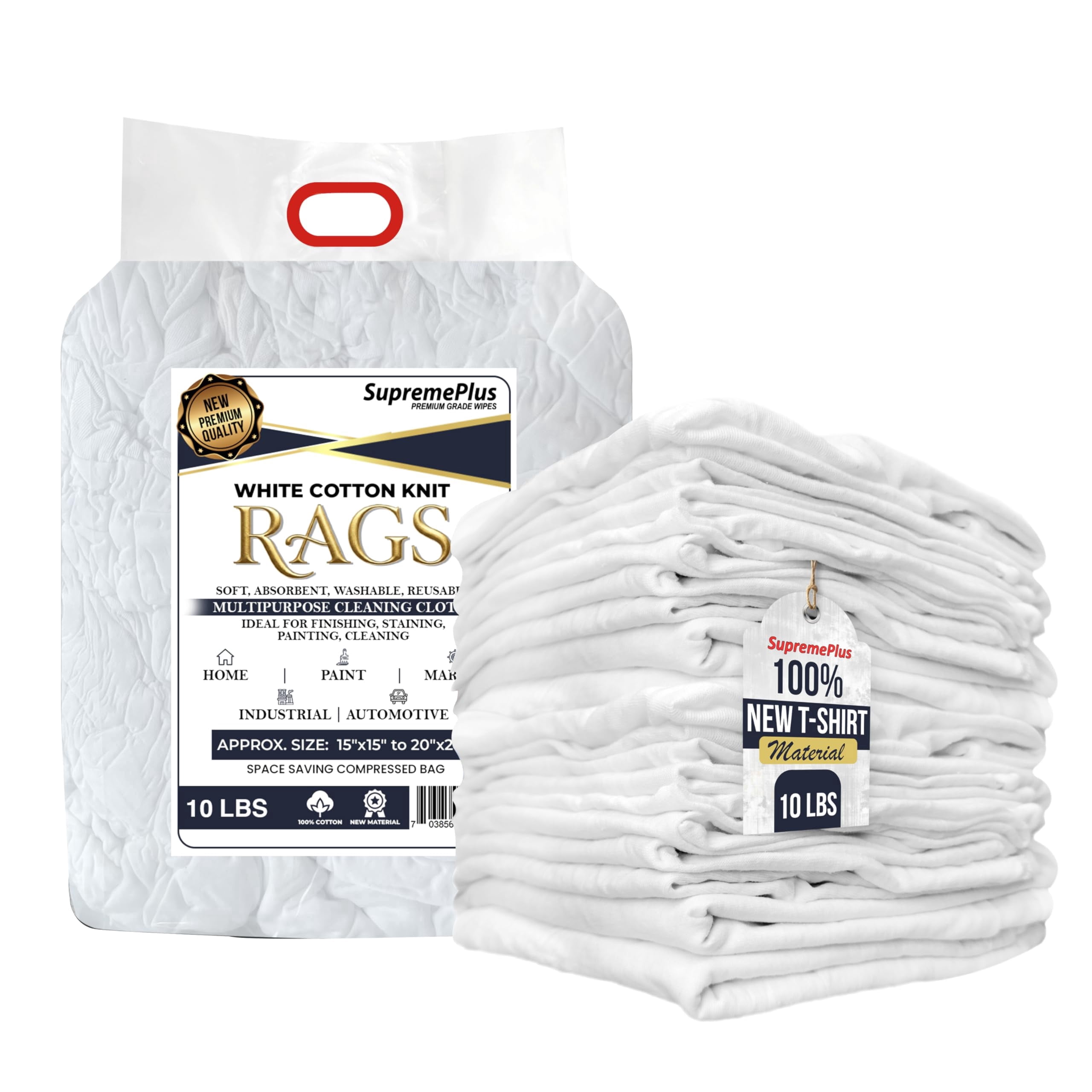 White Knit Cleaning Rags, Reusable, Multipurpose, Absorbent, 10 lbs ...