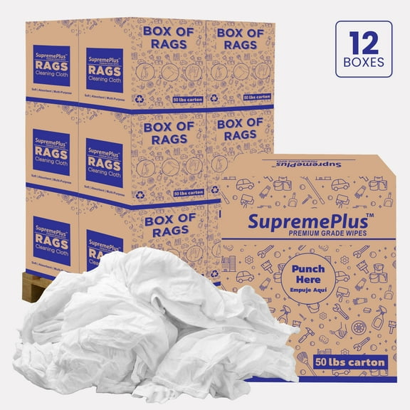 SupremePlus New Knit T-Shirt Cleaning Wiping Rags 600 lbs Pallet-12x50 lbs Box Commercial Cotton Dust Cloths Value Pack, White, 4200 Count, 12 Pack