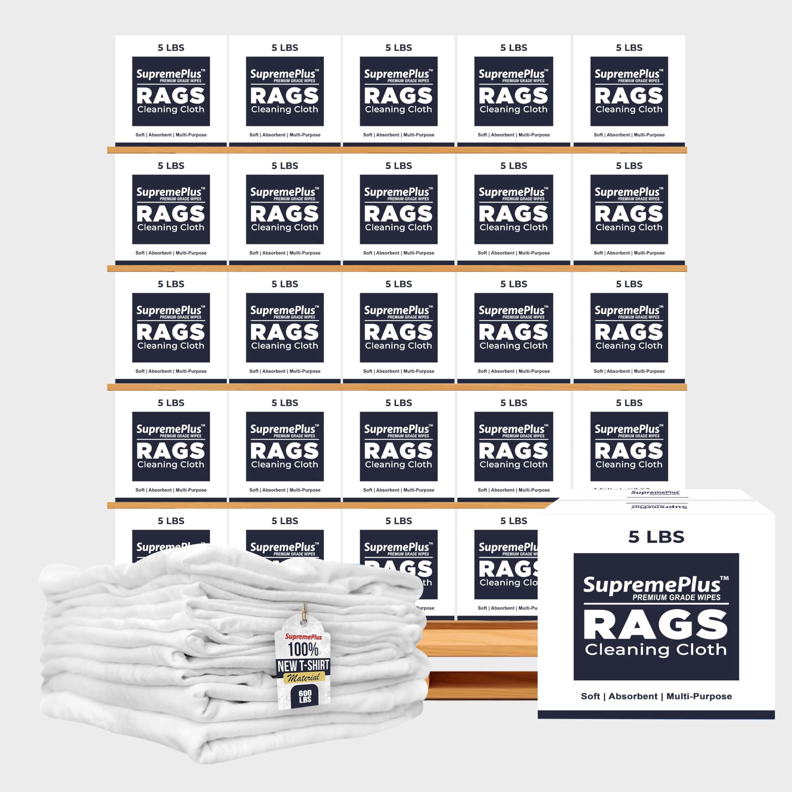 SupremePlus Premium New White Knit T Shirt Rags, 600 lb Bulk Pallet ...