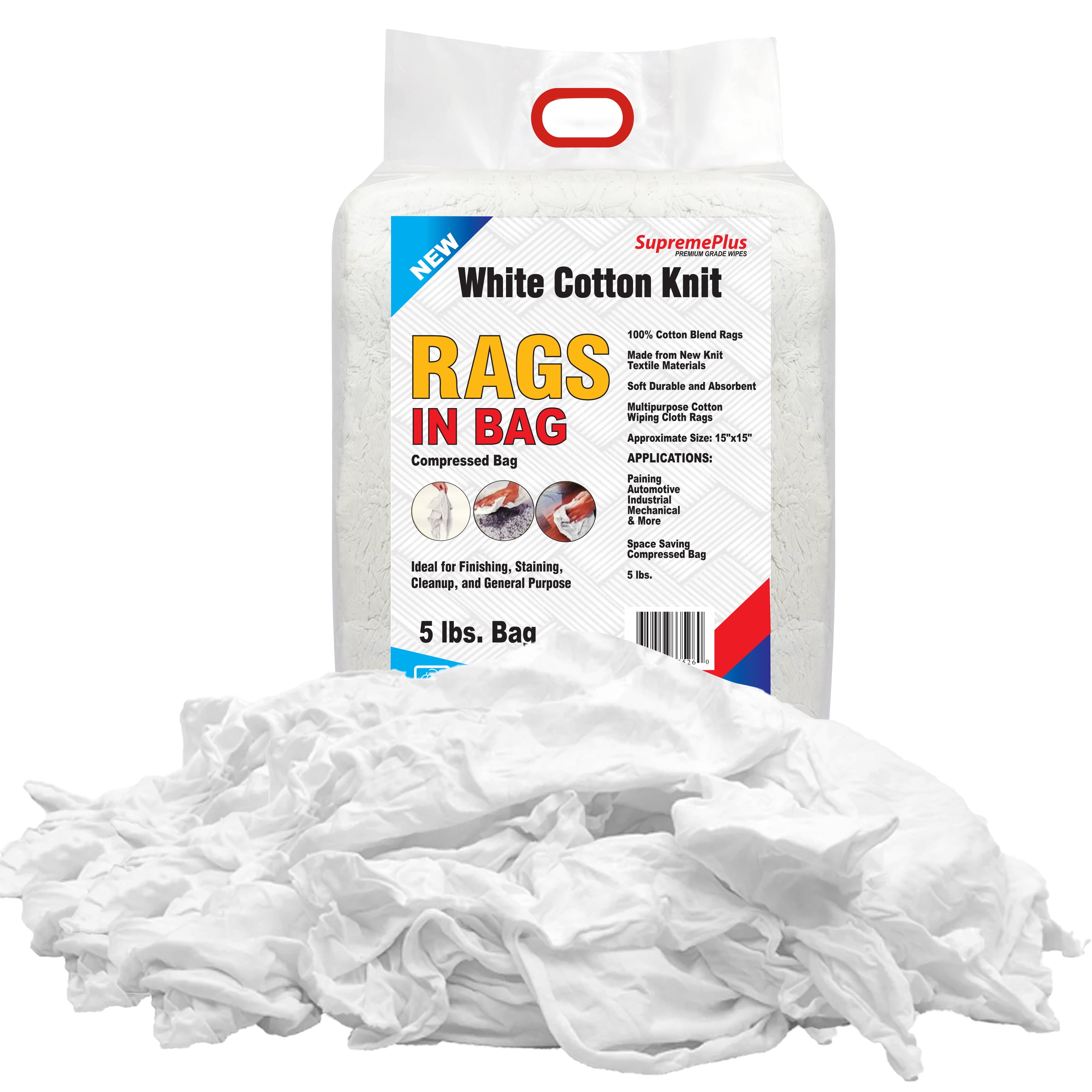Single Use Rags SupremePlus New Knit T-Shirt Cleaning Wiping Rags 5 lbs Bag of Rags ...