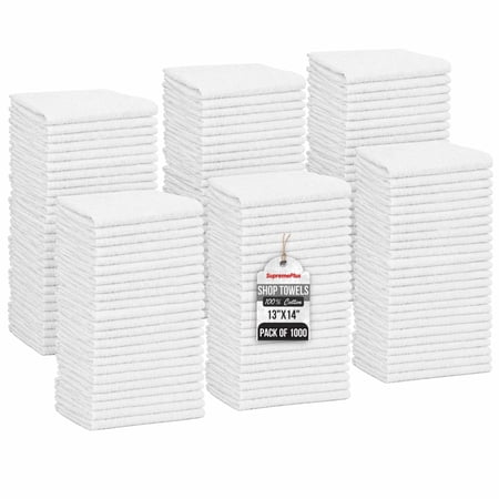 SupremePlus White Shop Towels 1000 Count Bulk Value Pack, 13 x 14 Inches, Cotton Cleaning Cloths for Commercial, Automotive, Garage, and DIY Projects