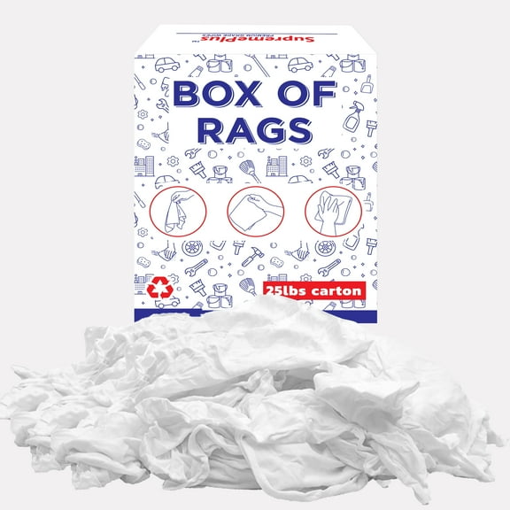 SupremePlus New Knit T-Shirt Cleaning Wiping Rags 25 lbs Box of Rags Commercial Garage Multipurpose Reusable Cotton Dust Cloths, White, 175 Count