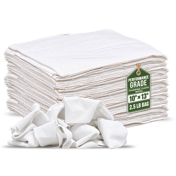 SupremePlus Performance-Grade 100% Cotton Cleaning Cloth Wipes, 2.5 lb Bag, 10" x 13" Exact Cut, Soft & Durable Cleaning Rags for Home, Garage & Industrial Use, Approx. 55 Pieces