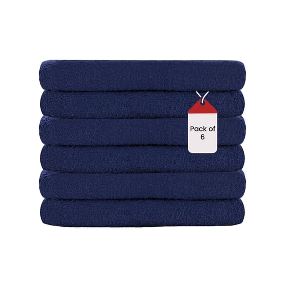 SupremePlus Premium Absorbent 16" x 27" 100% Ring Spun Cotton Hand Towels, Navy Blue 6 Count