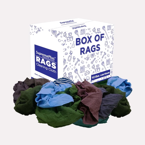 SupremePlus Recycled Color Fleece Cleaning Rags, 10 lb Box of Rags, Cotton Sweatshirt Shop Rags Bulk for Auto, Shop Wiping, Absorbent & Durable Cleaning Cloths for Home & Commercial Use
