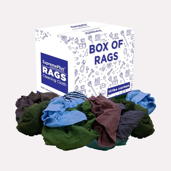 SupremePlus Recycled Color Fleece Cleaning Rags, 10 lb Box of Rags, Cotton Sweatshirt Shop Rags Bulk for Auto, Shop Wiping, Absorbent & Durable Cleaning Cloths for Home & Commercial Use