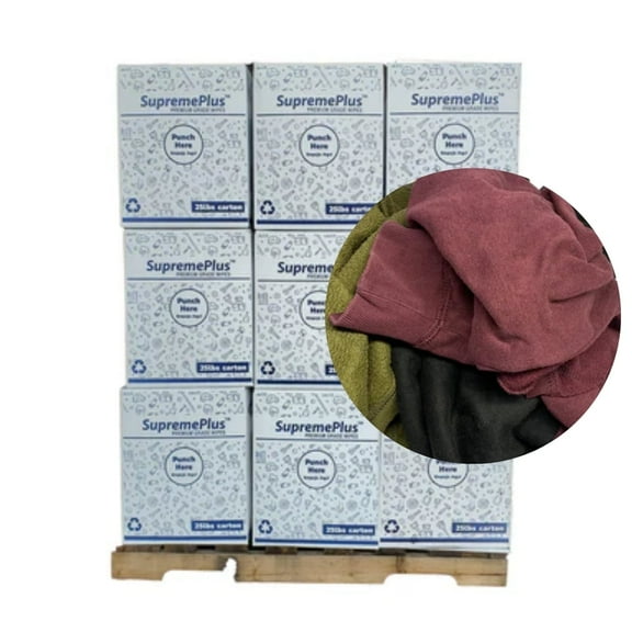 SupremePlus Recycled Color Fleece Rags for Wiping, Multipurpose Cleaning Cloth - 600 lbs. Pallet 24x25 lbs. Boxes