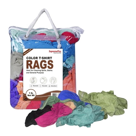 SupremePlus Recycled Multicolored Knit T-Shirt Cleaning Rags, 1 lb Bag of Rags, Reusable & All-Purpose Cotton Rags for Dusting, Polishing, Staining, Paint Spill Cleanup & Home Use