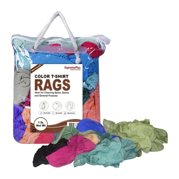 SupremePlus Recycled Multicolored Knit T-Shirt Cleaning Rags, 1 lb Bag of Rags, Reusable & All-Purpose Cotton Rags for Dusting, Polishing, Staining, Paint Spill Cleanup & Home Use