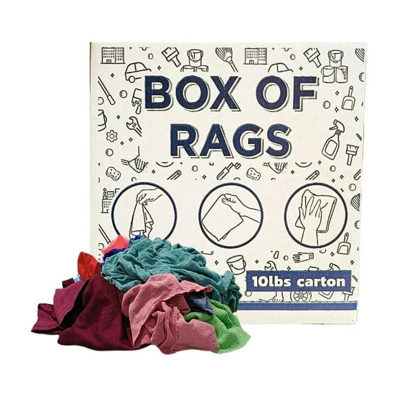 SupremePlus Color Knit T-Shirt Cleaning Rags 10 lbs Box of Rags Household Commercial Reusable Multipurpose Cotton Dust Cloths, Multicolor, 90 Count