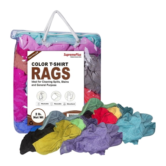 SupremePlus Recycled Multicolored Knit T-Shirt Cleaning Cloths, 2 lb Bag of Rags, Reusable & Multipurpose Cotton Rags for Wiping, Polishing, Staining, Paint Spill Cleanup & Home Use