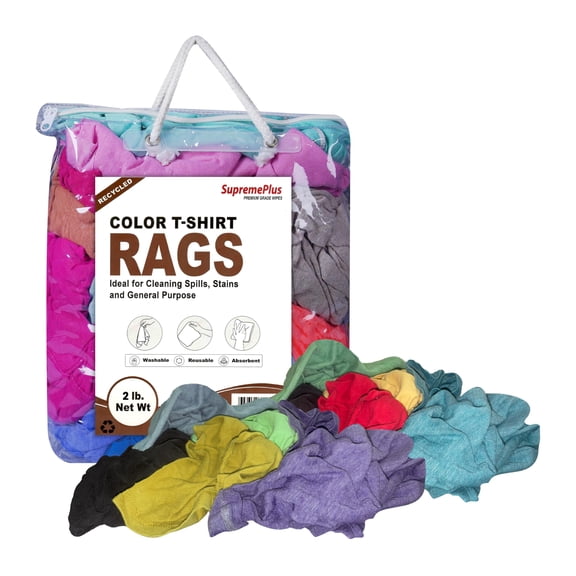 SupremePlus Color Knit T-Shirt Cleaning Rags 2 lbs Bag of Rags Household Commercial Reusable Multipurpose Cotton Dust Cloths, Multicolor, 18 Count