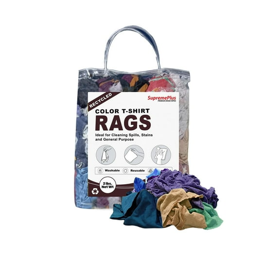 SupremePlus Color Knit T-Shirt Cleaning Rags 2 lbs Bag of Rags Household Commercial Reusable Multipurpose Cotton Dust Cloths, Multicolor, 18 Count