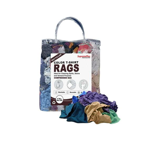 SupremePlus Color Knit T-Shirt Cleaning Rags 4 lbs Bag of Rags Household Commercial Reusable Multipurpose Cotton Dust Cloths, Multicolor, 36 Count