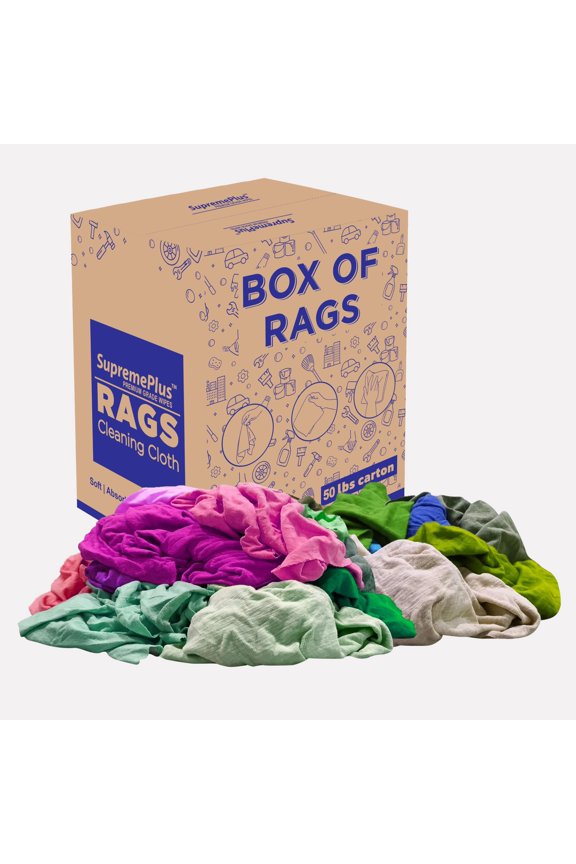Recycled Multicolored T-Shirt Cloth Rags, 50 lb Box of Rags, All-Purpose Cotton Knit Cleaning Rags Bulk for Dusting, Staining, Detailing, Industrial & Commercial Use